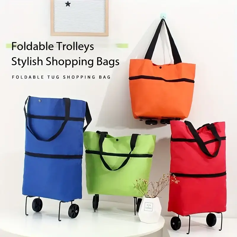1PC Lightweight Foldable Portable Shopping Trolley with Wheels - Hand-Pulled, Durable Oxford Fabric, Compact Storage, Sturdy Handle, Ideal for Home & Daily Shopping