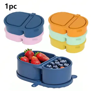 Reusable Silicone Snack Box with Lid, Mini Dual-Layer Design, Portable Food Storage Container for Picnics, Travel, School, Office