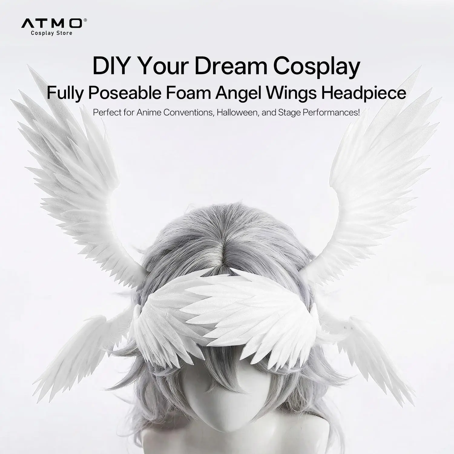 Paint-Accented Bendable EVA Foam Angel Wing Hair Accessory Headband - 1 Size Fits All, Lightweight, Cosplay Halloween Party Photo Prop, Funky Unique Fashion Accessories