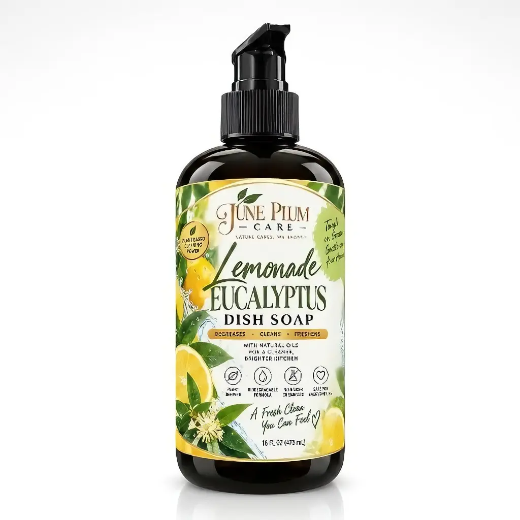June Plum Care Lemonade Eucalyptus Dish Soap with Natural Oils for a Fresh Clean Kitchen 16 fl oz