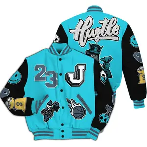 Retro Gamma Blue 11s Varsity Jacket, Hustle Money 23 Graphic Design, Basketball Streetwear Style, Trendy Unisex Casual Outfit Gift