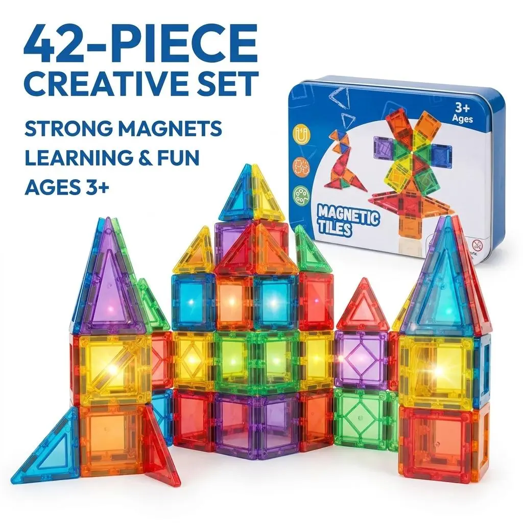 42-Piece Mini Magnetic Building Blocks Kit, STEM Construction Set with Iron Storage Box, Travel-Size Magnetic Tiles Toys for Kids Ages 3+ (Car Interior Decoration Gift Set)