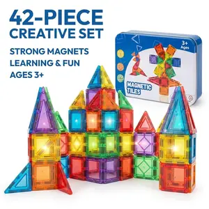 42-Piece Mini Magnetic Building Blocks Kit, STEM Construction Set with Iron Storage Box, Travel-Size Magnetic Tiles Toys for Kids Ages 3+ (Car Interior Decoration Gift Set)