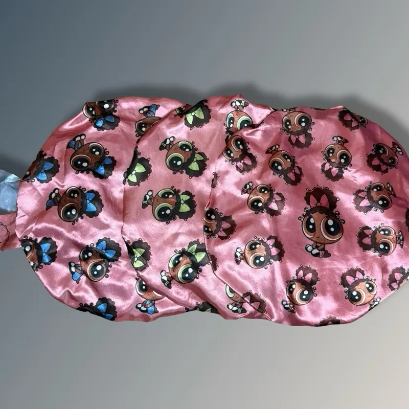 Reversible Double-Layered Satin Lined Bonnet  Colorful Bow-Tie Satin Lined Elastic Band | Bow-Tie and Stretch Bonnet powerpuff girls
