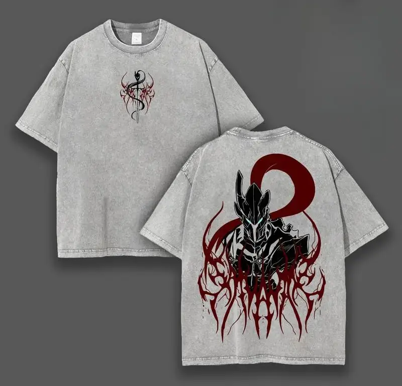 valentine shirts  Igris Bloodred x Solo Leveling Shirts Anime Double Printed Oversized Lightweight Acid Washed Soft Cotton Graphic Tee, Oversized Manga T-Shirt, Gift Solo Leveling Fans