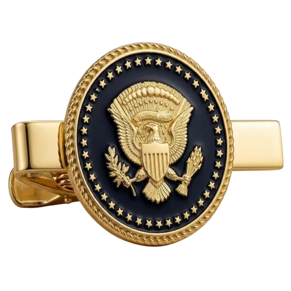 Presidential Seal 24K Gold Plated Deep Blue Tie Clip – Handmade Presidential Eagle Tie Bar for Men