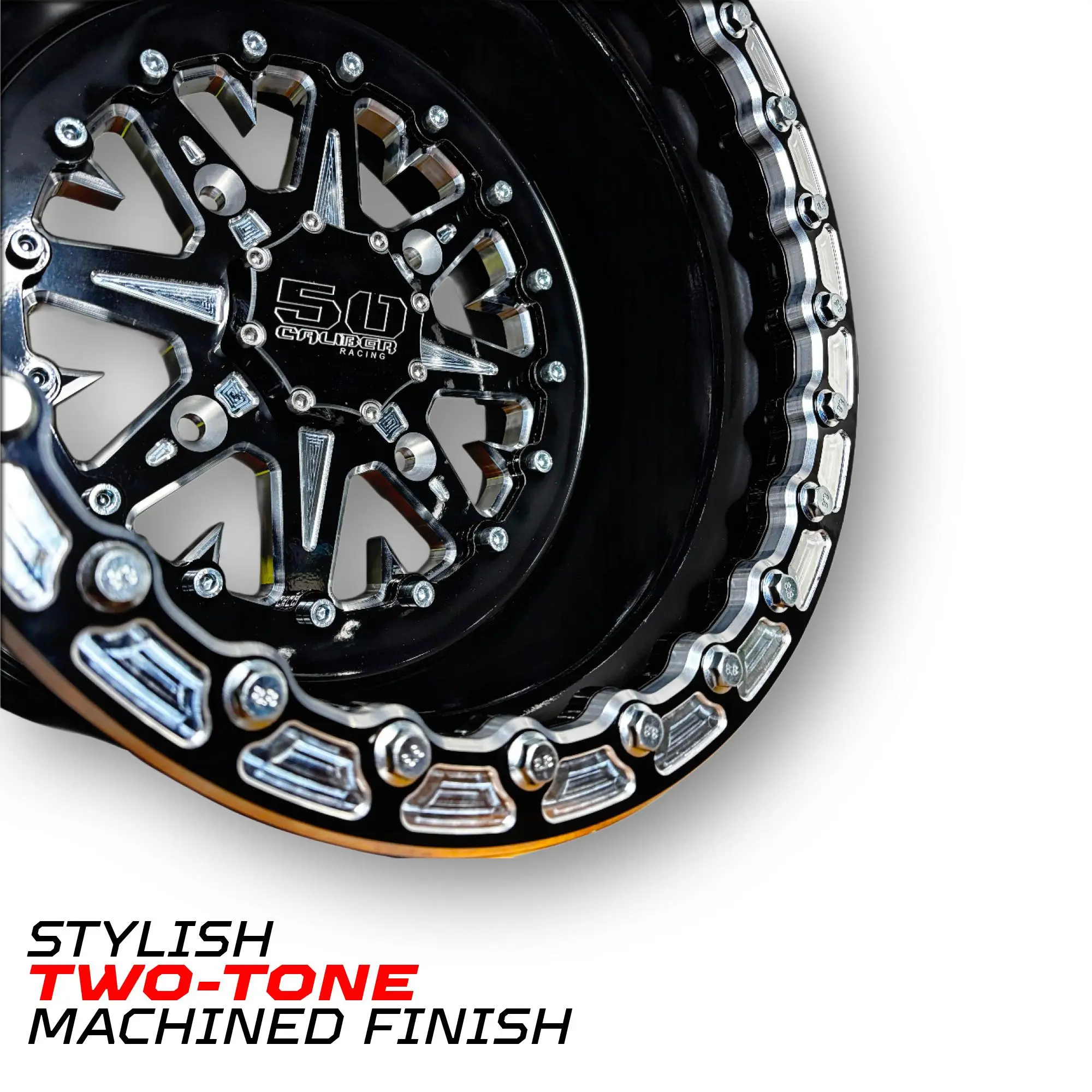 50 Caliber Racing Beadlock Wheels (1 pc) – Billet Aluminum Rims for Canam X3 - Honda Talon - Kawasaki KRX1000 - Polaris RZR XP 1000 - Polaris Turbo S - Polaris General | UTV/ATV Wheels | Designed in USA