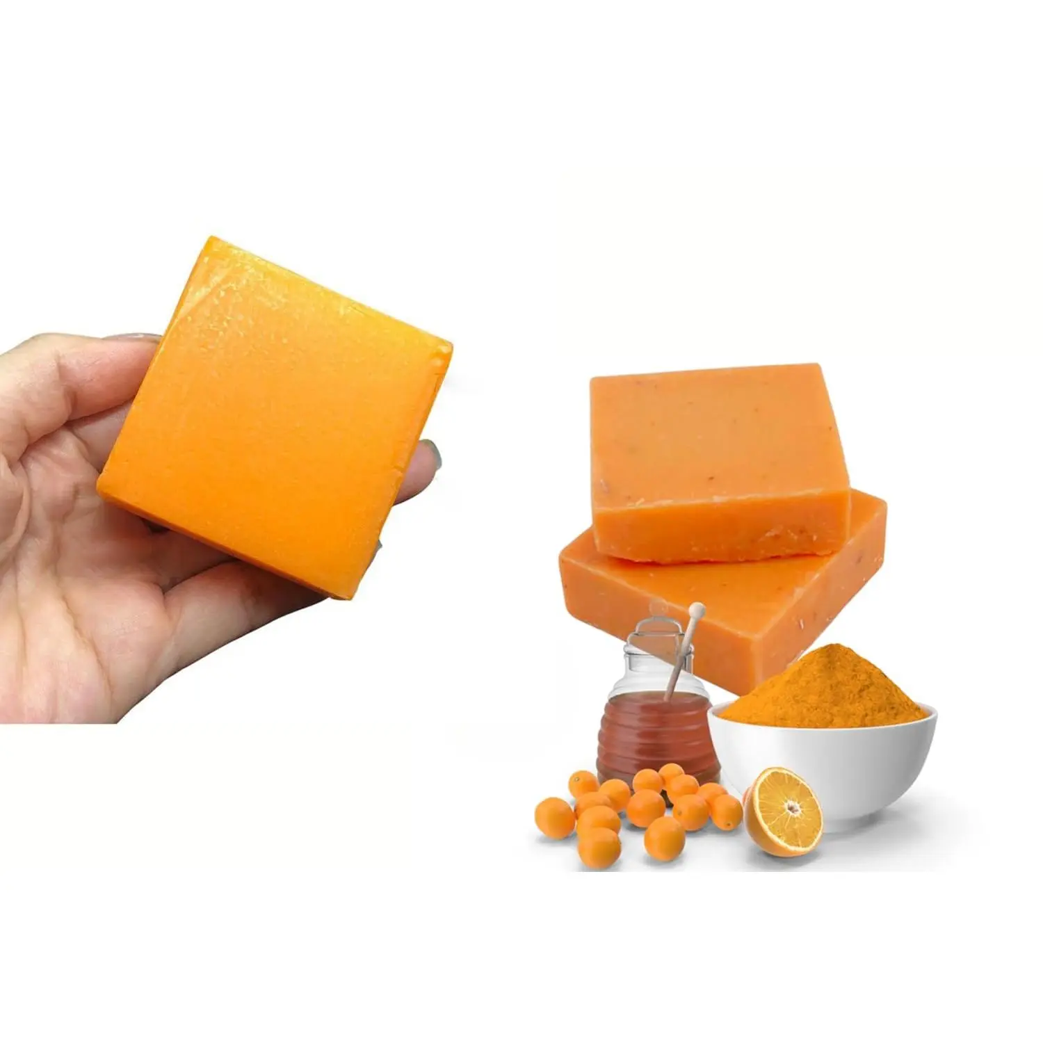 Turmeric and Orange Honey Soap Bar for Sensitive Skin, Gentle Face and Body, Cold Process Vegan Thailand Handmade Soap - One Bar 2.2 Oz Cleanser Cleansing Comfort