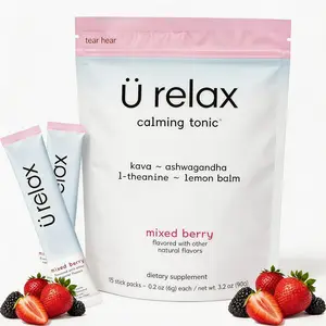 U Relax Calming Drink Mix, Mixed Berry Relaxation Powder for Mood Support & Stress Relief, Non-Drowsy Calm Formula, Easy-to-Mix Beverage 15 Single-Serve Packets