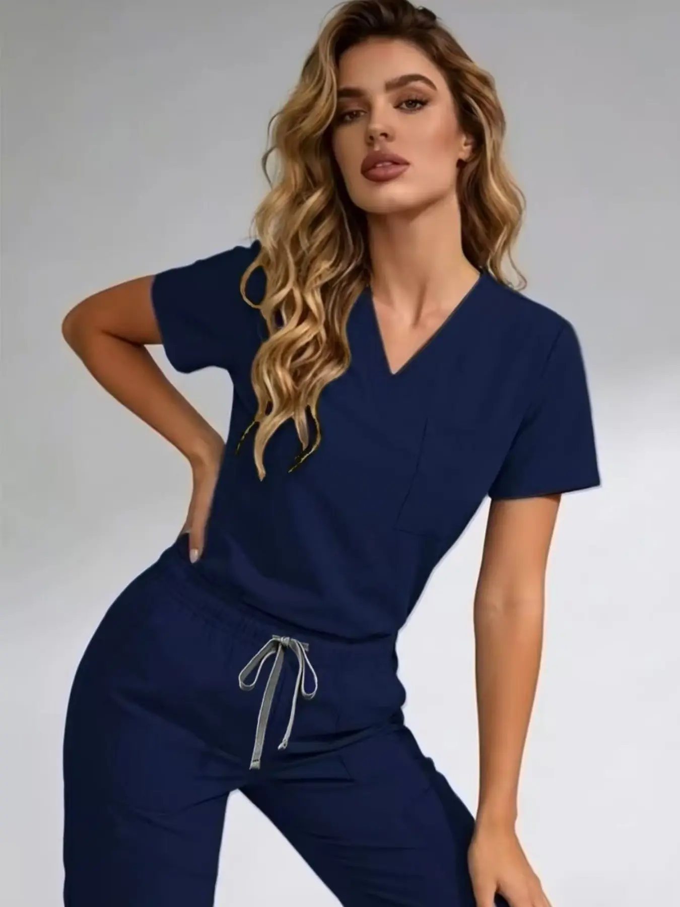 Women's V-Neck Quick-Dry Basic Minimalist Medical ScrubsSet, Hospital Working Scrubs, Stretchy Comfortable Lightweight NurseUniform Workwear Advantage Scrubs Tops with MultiplePockets, Casual Home Wear for All Seasons Womenswear Clothes