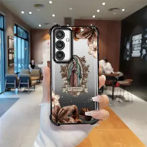 Our Lady of Guadalupe Rose Smartphone Case for Galaxy S24 FE, Catholic Faith Shockproof Cellphone Casing, Coquette Christian Aesthetic Phone Accessories with Clover Lanyard, Protection Gift for Her