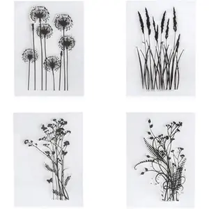 4pcs/Set Dandelion Lavender Flowers Leaves Rubber Clear Stamps for Scrapbook Photo Decorative Card Making
