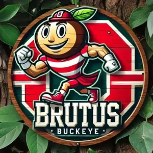 1pc Creative Iron Sheet Decorative Painting-Brutus Buckeye Ohio State Wooden Sign, Vintage Metal Sign, Unique Home, Man Cave, Coffee Shop, Bar, Apartment, Home Decor Products.