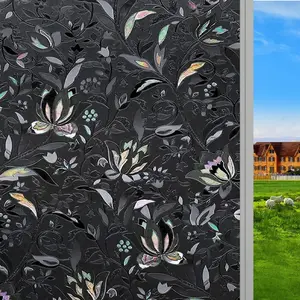 Removable Blackout Privacy Window Film with Tulip Pattern, 100% Light Blocking & UV Protection, Static Cling Glass Sticker, Window Privacy Films for Windows & Doors