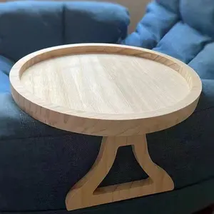 Portable Foldable Lazy Sofa Armrest Tray, Round Wooden Color Couch Arm Rest Holder, Convenient Storage Solution for Living Room, Modern Furniture
