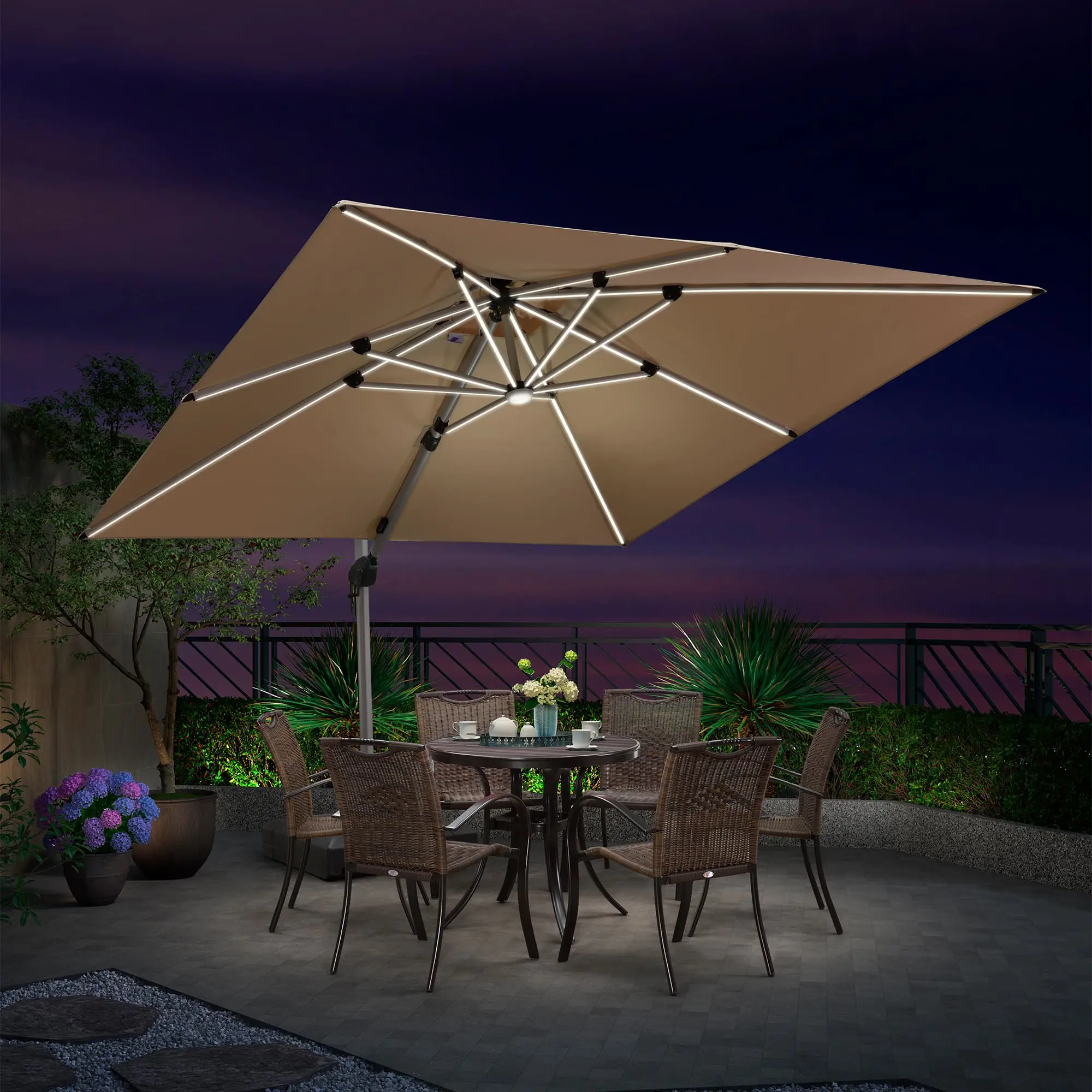 PURPLE LEAF Double Top 10x10 ft Square Canopy Parasol - Sun-Resistant Outdoor Patio Umbrella with Solar Lights, Outdoor LED Lights, Patio Decor, Solar Patio Lights, Canopy Parasols