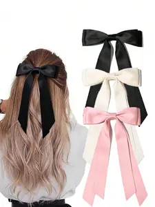 3pcs-Women-Girls-Fashion-Elegant-Bowknot-Hair-Clips-Black-Khaki-Pink-13cm-5-Inch-Suitable-For-Daily-School-Commute-Holiday-Party-Gift-Hair Clip Variety