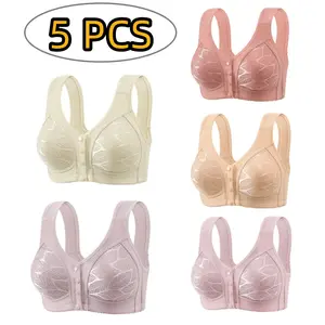 5PCS/3PCS Plus Size Front Closure Wire Free Push Up Bra with Maximum Lift and Enhanced Support Breathable Material for Perfect Shaping and Underarm Coverage -RR