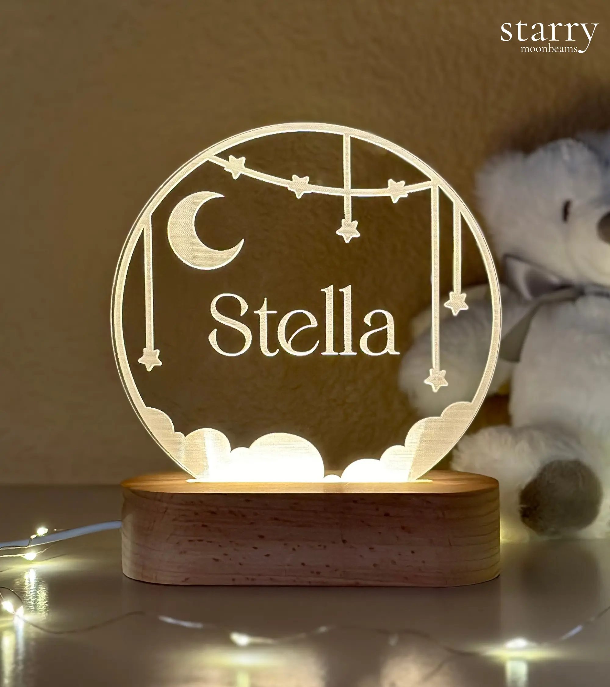 STARRY MOONBEAMS Custom Night Light Moon and Stars Nightlight Name Nursery Night Light Personalized Gift Cloud Baby Decor Moon & Stars Lamp Decor Kids Room Bedroom Decor Name Personalized Night Lamp 2024