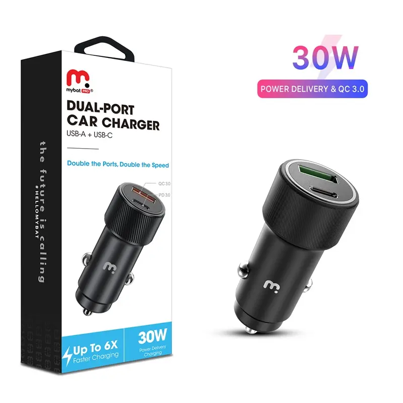 MyBat Pro Dual Port Quick Power Delivery Car Charger 30W Black for Fast Efficient Charging of Multiple Devices, Dual Ports For Dual Device Charging, Car Gadgets