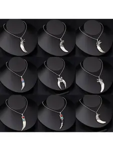 Retro Ethnic Style Imitation Wolf Fang Stainless Steel Necklace for Men, Trendy, Cool, and Unique Wolf Head and Tiger Head Long Pendant Accessory