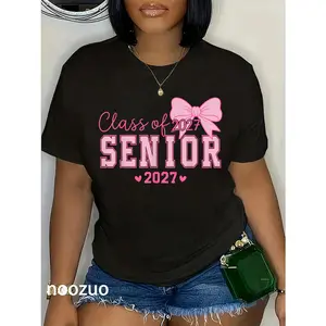 100% Cotton Senior 2027 Class of 2027 Coquette Pink Bow Graduation 2027 Fashion T-Shirt
