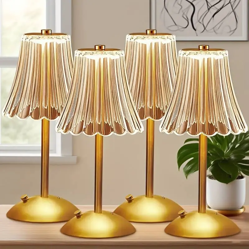 Cordless Rechargeable LED Table Lamp - Gold Bulbless Touch Control Dimmable Color Changing Mood Lighting, Luxury Crystal Home Decor Items for Office & Occasion Use