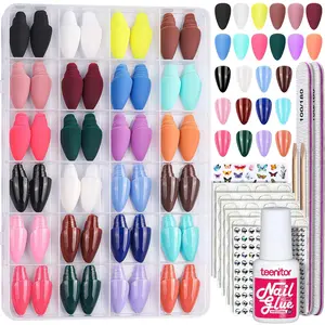 24 Packs Almond Press On Nails, 576 Pcs Medium Almond Nails, Reusable False Nails in 12 Sizes, Fake Nails with Glue