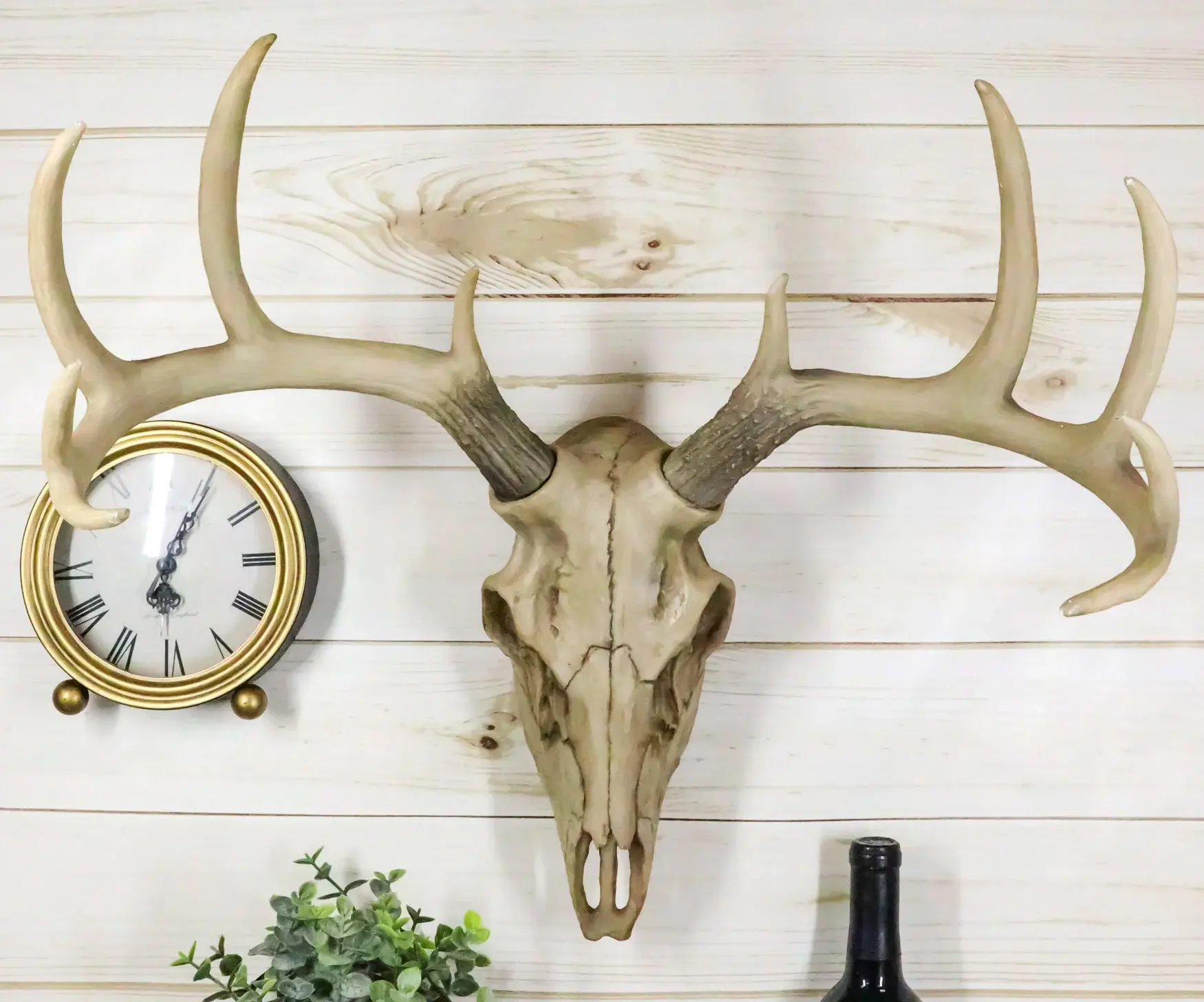Ebros Gift Exclusive 18in L 19in Tall 10-Point Buck Head Wall Mount Resin Stag Deer Skull Antler Decor, Wall Mount Figurine, Home Decor Gift