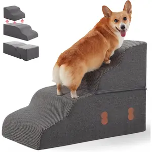 Stairs 4 Steps for Small Dogs and Cats to Get on High Beds, Couch or , Pets Can Climb, Sit, Lie Down or Perch to Look Out Windows on The Spliceable Ramp, Provides Support, Grey(19" H)