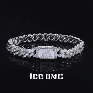 ICEOMG 8mm Iced Out Cuban Link Bracelet for Men Women Single Row 5A Zircon Diamond Silver Plated Hip Hop Jewelry Micro Pave Bling Chain Bracelet Trendy Streetwear Accessories Birthday Christmas Anniversary Gift for Him Her Unisex Jewelry