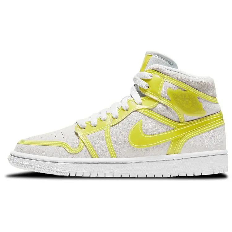 Women's Jordan 1 Mid Opti Yellow Retro Look Casual Trainers, Lace-Up, Cushioned Sole, Durable Basketball Shoes for Casual Wear, Style DA5552-107, Round Toe