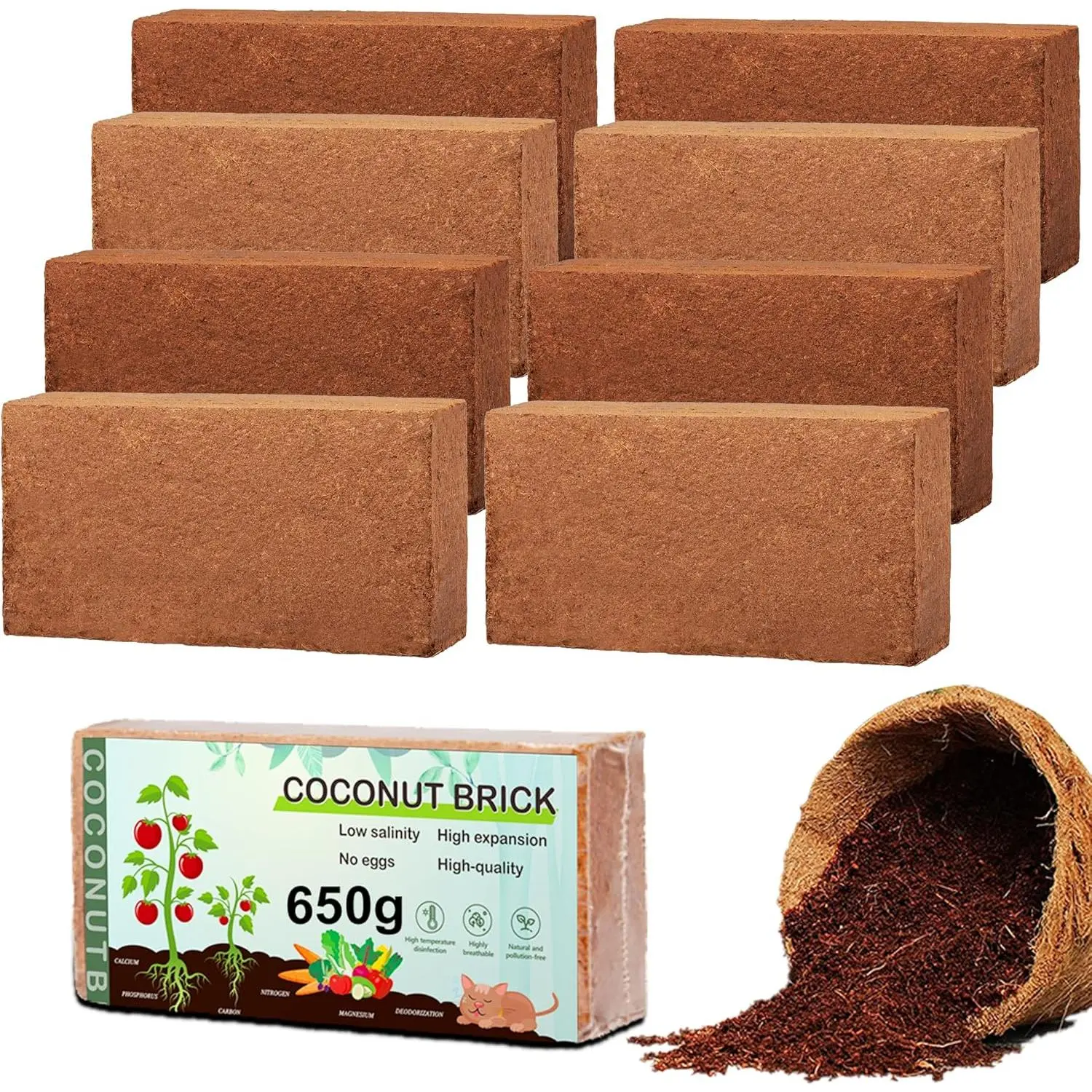 Premium Coco Coir Brick, 1.4Lbs High Nutrinent Coconut Soil, OMRI 100% Organic Low EC & PH Balanced Potting Soil for All Plants Gardening, Hydroponics and Green House, Compressed Coconut Husk Fiber for Seed Starter Soil for Indoor Outdoor Plants