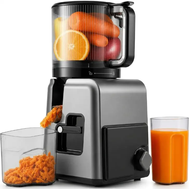 3-in-1 Multi Function Cold Press Juicer - 6.5" Extra Large Feed Chute Fruit Juicer, Slow Masticating Extractor with Nut Milk & Sorbet Maker, BPA-Free Non Toxic, Easy to Clean, 100oz Family Size for Kids, Oxide Gray, Multi Function Juicer