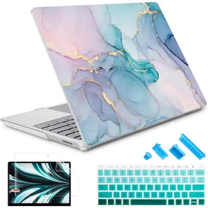 May Chen Case Compatible for 13.5" Microsoft Surface Laptop 5/4/3 with Metal Palm Rest Model 1951/1868, Plastic Hard Shell Case with Screen Protector + Keyboard Cover + Dust Plug, Gentle Marble