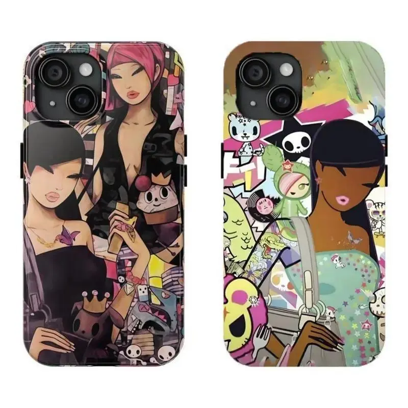 Y2k Aesthetic T-To.ki.doki Collage Phone Case Brown Skin Tokidoki Girl Phone Case Compatible for iPhone 17Promax 16 15 14 13 12 11 and for Samsung S21-S25 Perfect Gift for  Gifts For Women Men