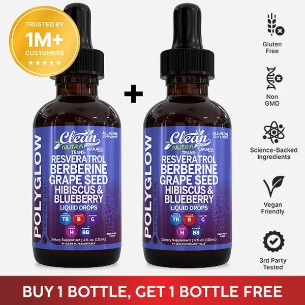 Clean Nutra BOGO | Resveratrol, Berberine, Grape Seed, Hibiscus & Blueberry for Cellular Health & Skin Vitality - PolyGlow