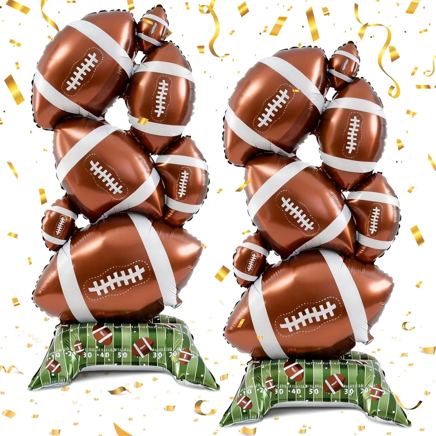 2 Pcs Football Party Decorations - Giant Self Standing Foil Football Balloons With Green Field Base For Football Party Favors Sports Themed Party Decorations Game Day Celebration