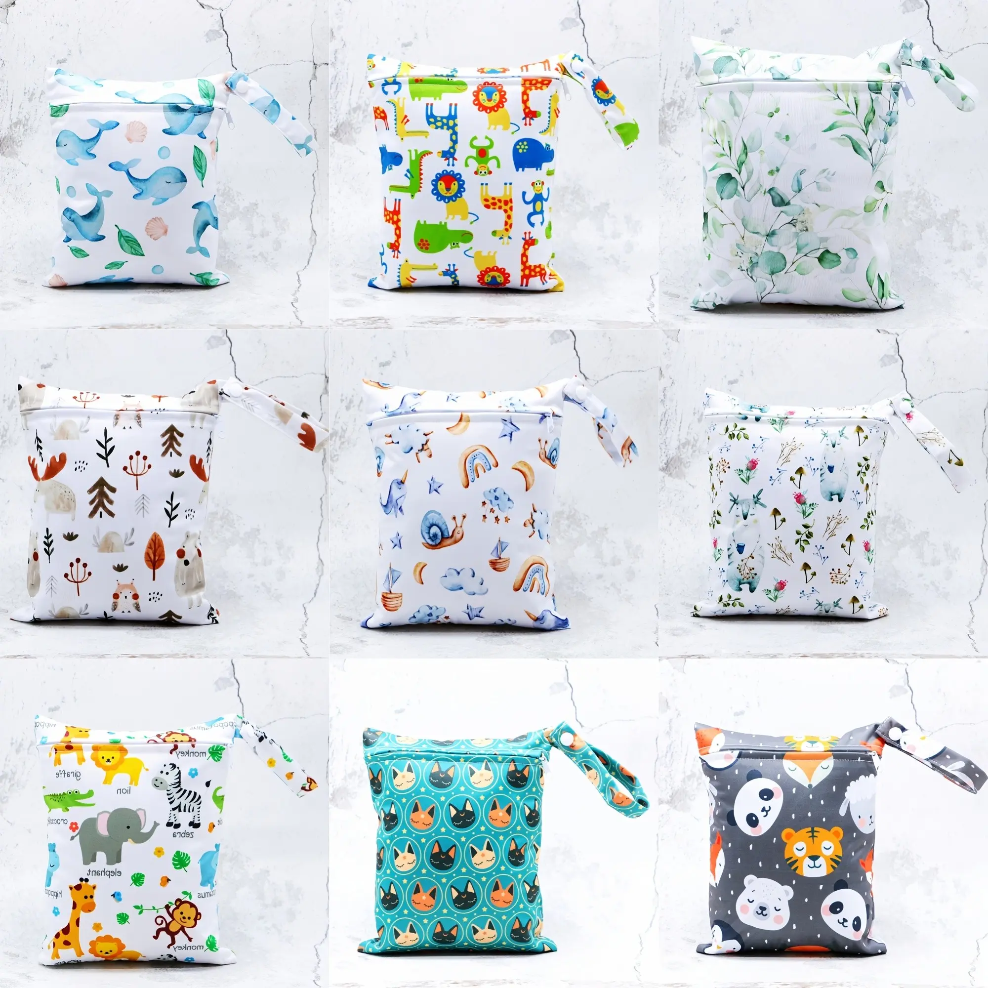Reusable Diaper Wet Bag, Large Capacity Swimming Gear Storage, Travel Cosmetic Organizer, Polyester Material, 20x25 Cm Zipper Closure, Multifunctional Diaper Bag