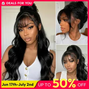 UNice Pre-Everything Fluffy Natural Loose Wave Wig with Curtain Bangs Glueless 13x4/7x5 HD Lace Human Hair Wigs Friendly for Beginners summer wig