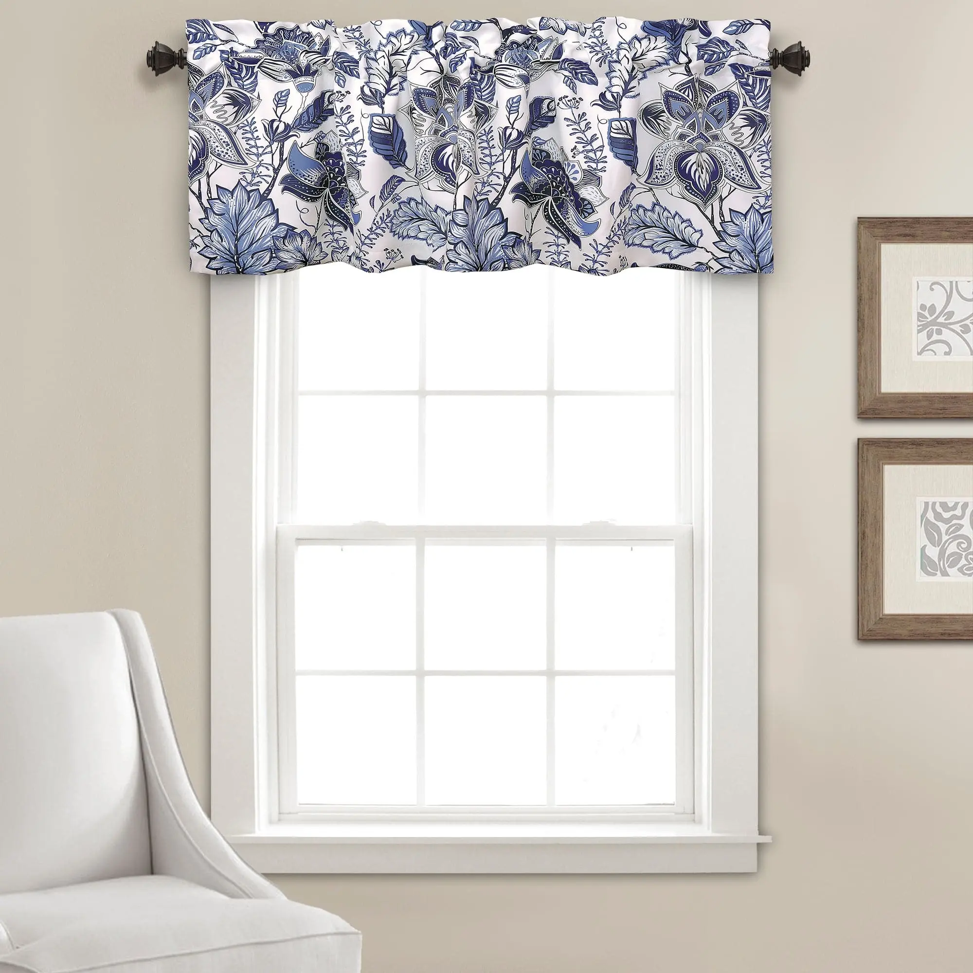 Lush Decor Cynthia Jacobean Floral Window Hanging Valance, Single, 18"H x 52"W + 2"H Header - Unique Shaped, Vibrant Colored Elegant Design