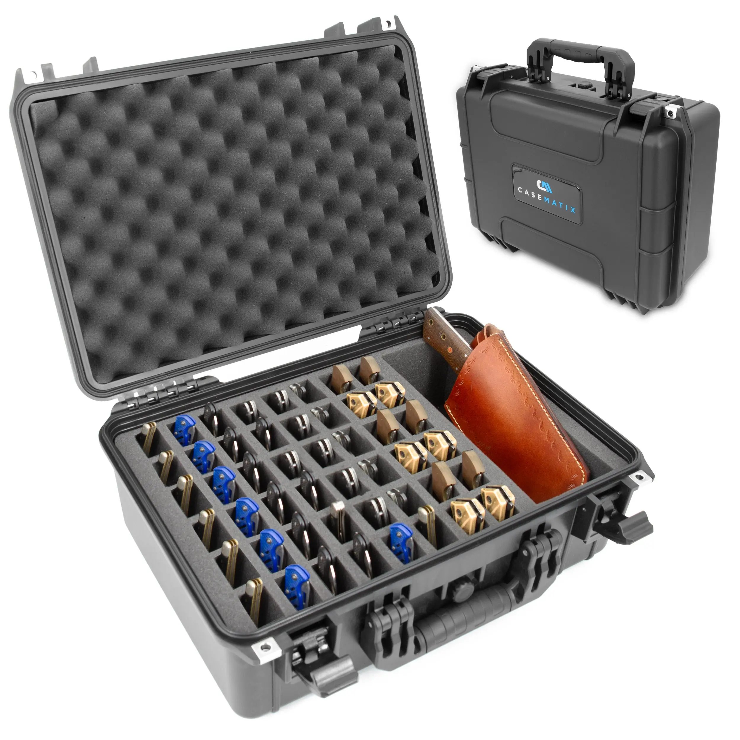 18" 48 Folding Knife Case - Waterproof Pocket Knife Holder & Knife Box Organizer Storage Fits 48 Folding Knives with Accessory Compartment for Tools