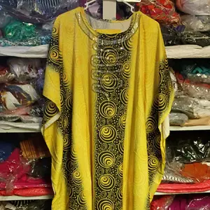 Elegant African Print Kaftan Dress – Yellow & Black