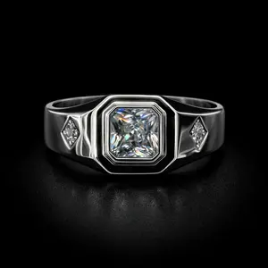 Square Solitaire Signet Ring | Moissanite | 925 Sterling Silver (Gold & White Finish)