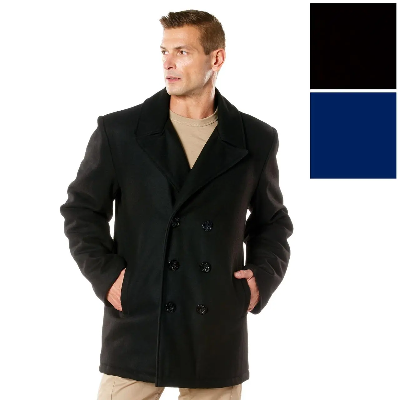 Stylish Men's Double-Breasted Peacoat - Military Style Heavyweight Soft Wool Blend Formal Outerwear, Winter Jacket with Quilted Liner, Pockets, Vented Back, Long Sleeve Wool & Pea Coats for Menswear