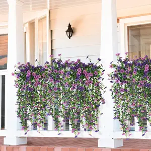 6 Pack Hanging UV Protected Artificial Morning Glory – Faux Cascading Plant for Outdoor Planters, Garden Wedding, Patio Porch, Yard and Home Decoration | Fake Flowers That Look Real for Summer Centerpieces door wreath resistant