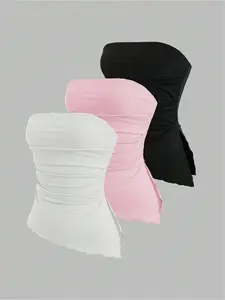 Women's Solid Color / All Over Print Tube Top, Casual  Top for Daily Wear, Ladies Clothes for All Seasons