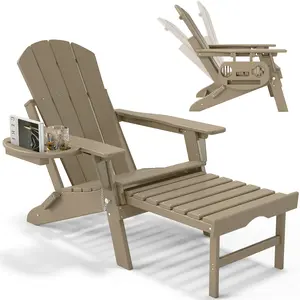 FOOWIN Adjustable Adirondack Chair with Retractable Ottoman with 4-In-1 Cup Holder, HDPE Folding Adirondack Chair with 4-In-1 Tray, All Weather Resistant Fire Pit Chair for Outdoor, Patio, Porch, Backyard, Poolside, Deck