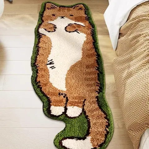Cat-Shaped Yellow Soft Comfort Mat for Cats - Pet Supplies, Living Room Mats, Bedroom Use