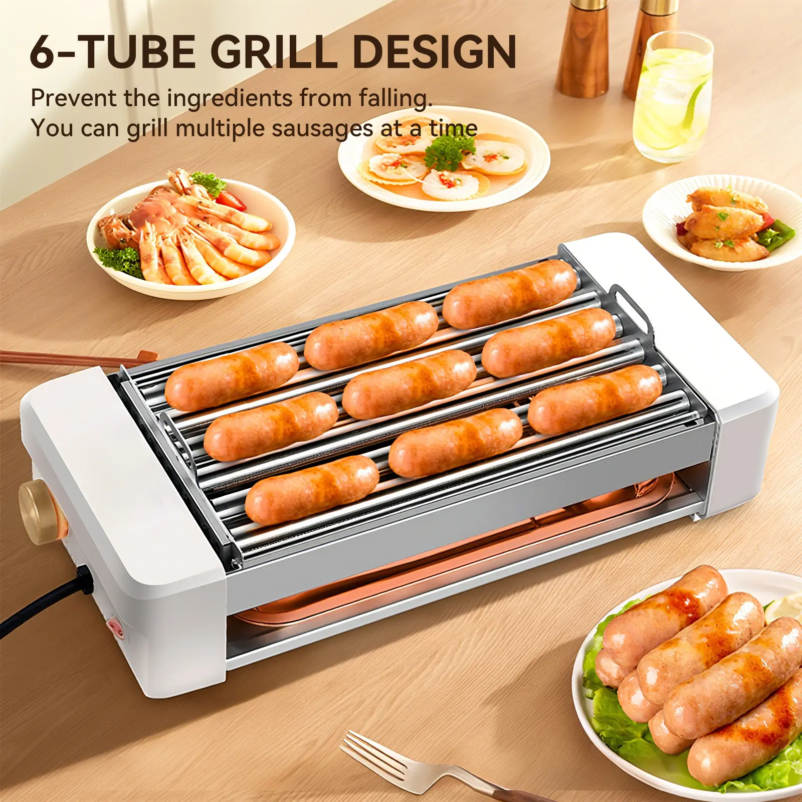 Hot Dog Roller,Sausage Grill Cooker Machine,Commercial and Household Hot Dog Machine for Family